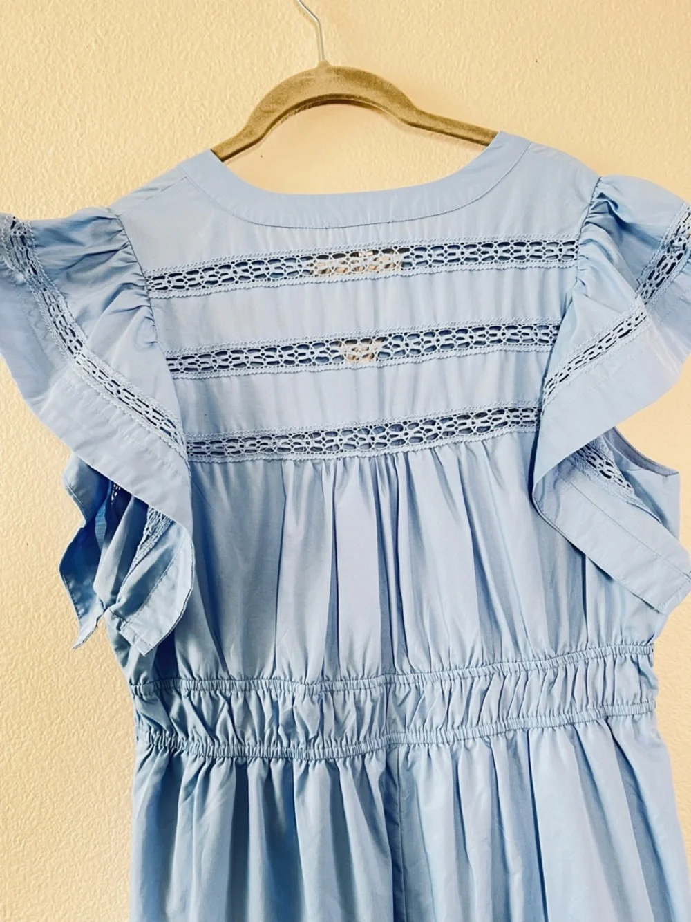 Entro Light Blue Maxi Dress with Crochet Details and Flutter Sleeves - Picture 5 of 10